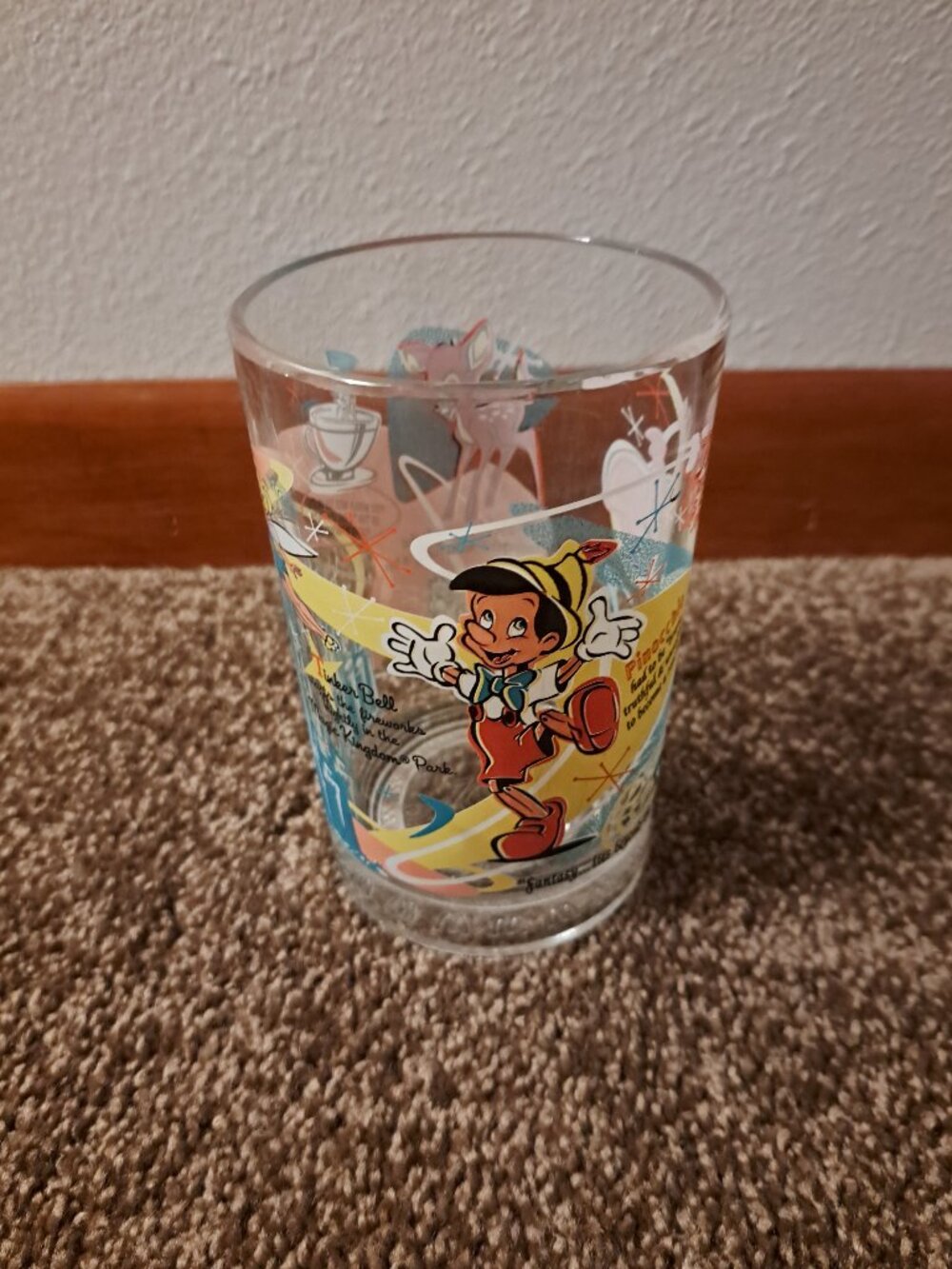Vntg McDonald's Disney 100th Anniversary glass Pinocchio,Tinker bell,Dumbo&Bambi